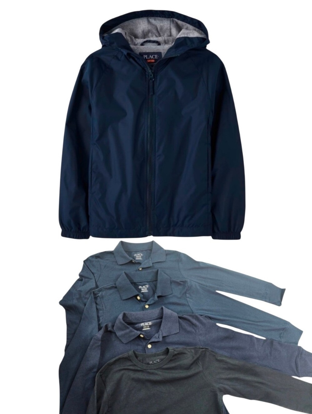 5pc Children's Place Hooded Windbreaker Jacket & Long Sleeve Shirts